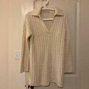 Abercrombie cable knit sweater dress polo cream